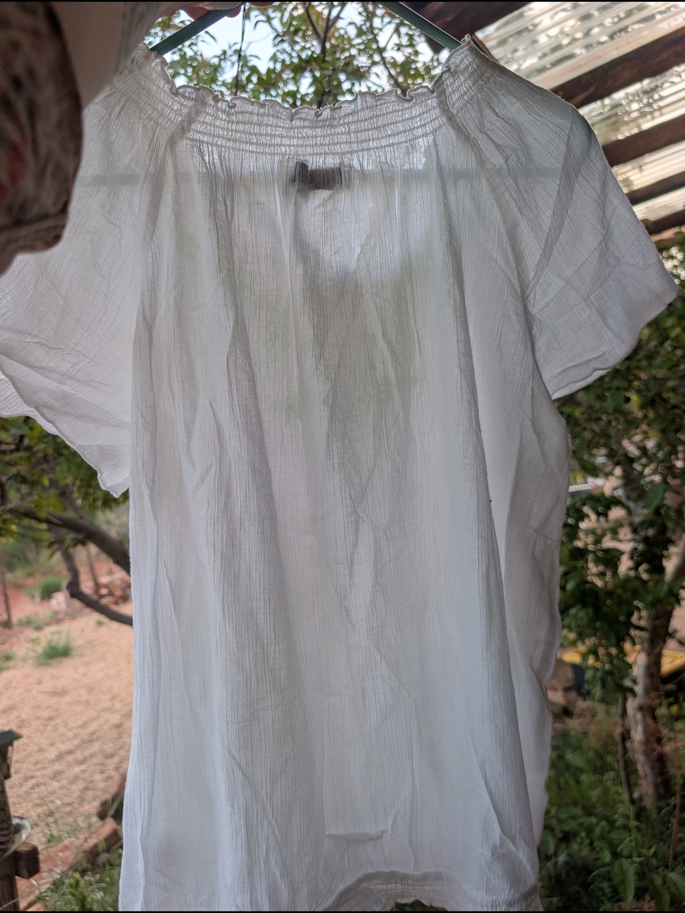 White Peasant Blouse with Green Embroidery - Women Tops - Picture 6 of 6